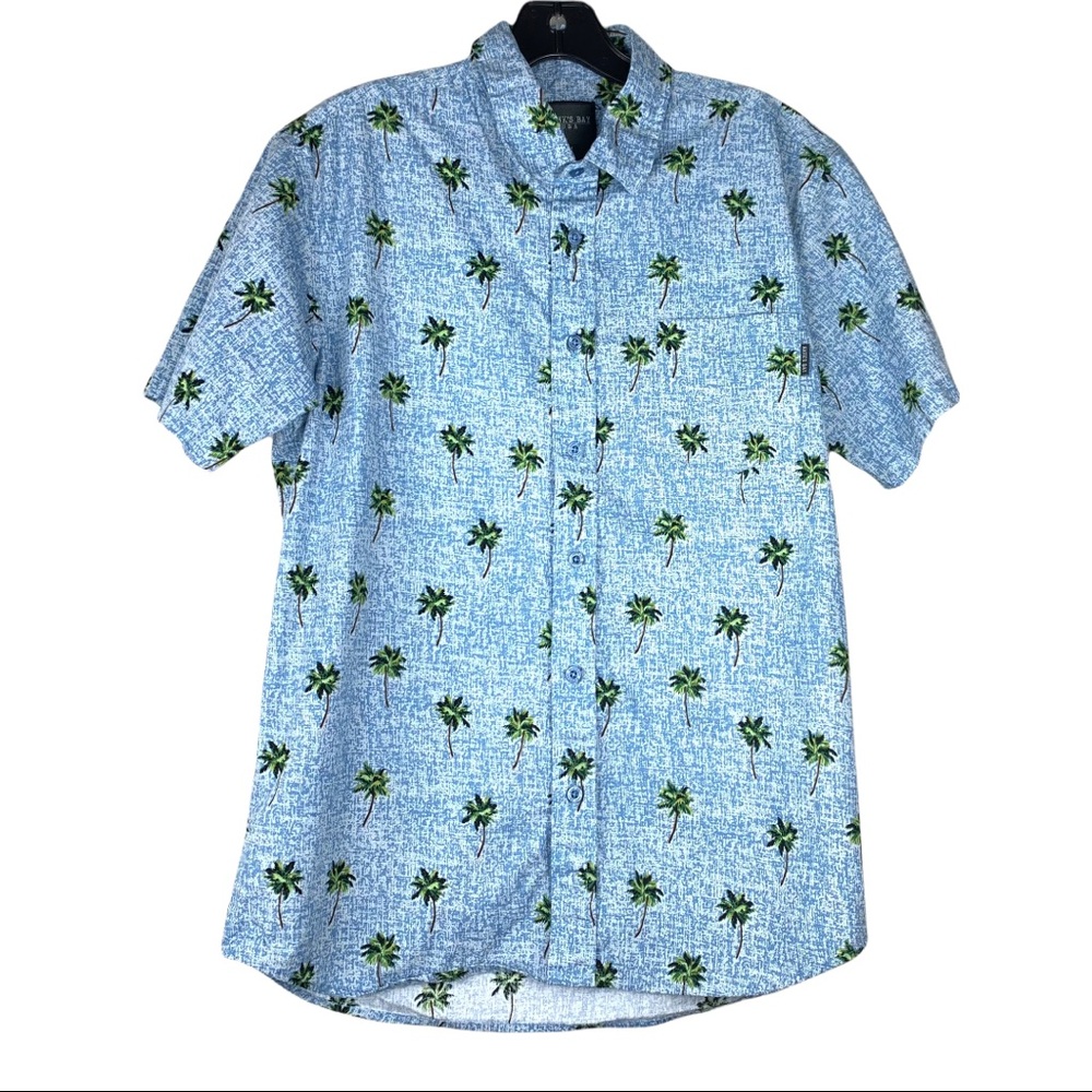 Hawks Bay Men’s Short Sleeve Casual Blue Palm Tree Button Down Shirt Size Medium